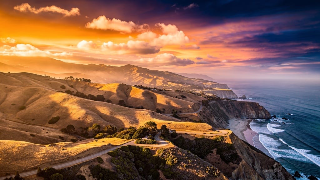 Sunlit California Pacific coastline near Malibu