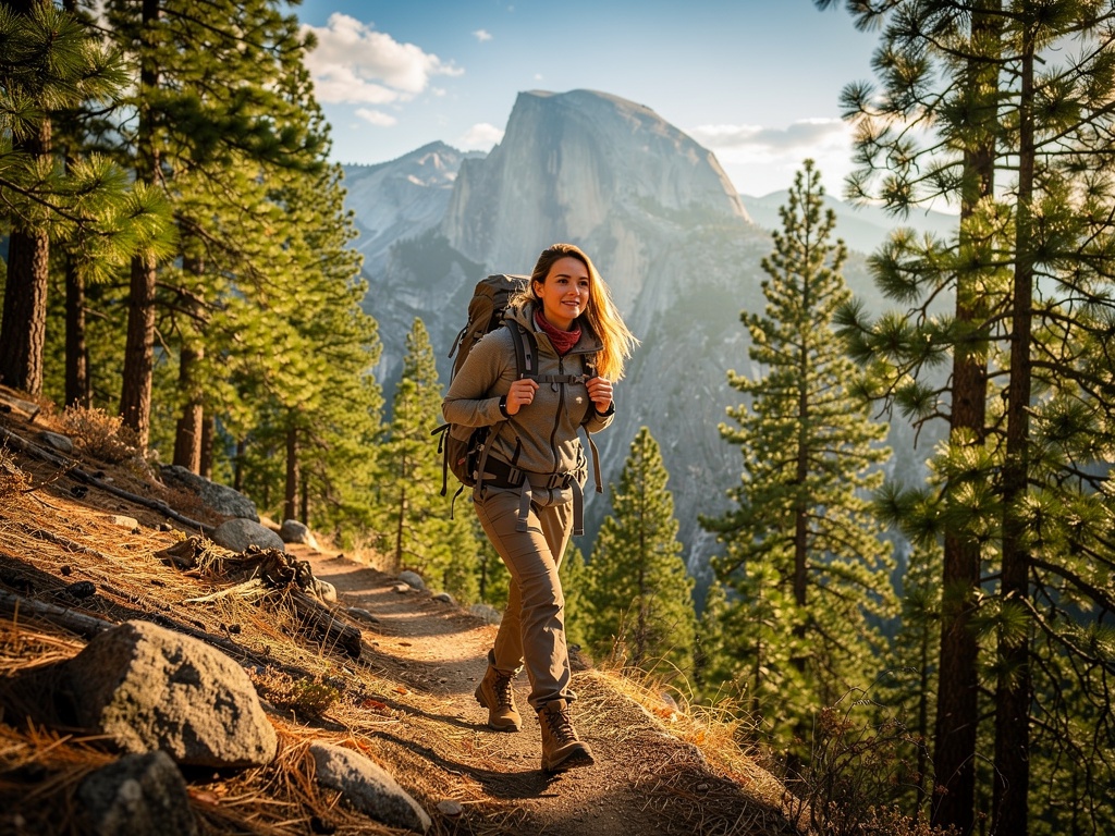 Young woman hiking in Yosemite National Park mountains